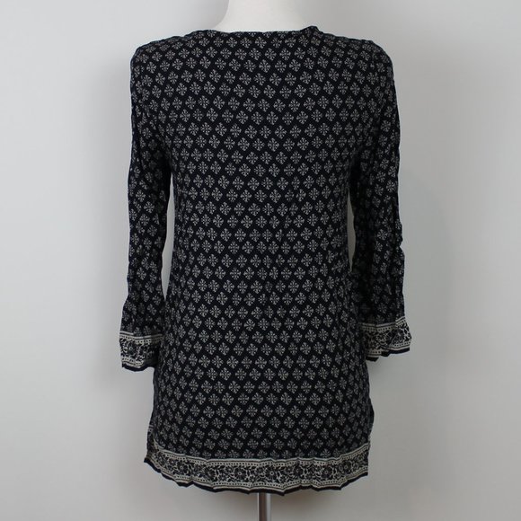 Lucky Brand Black Boho Print Beaded Tunic Blouse Top - Picture 5 of 8